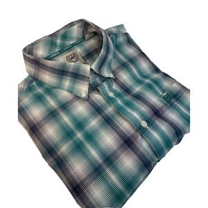 CINCH Short Sleeve Button‎ Down Shirt Men's XL Green Plaid Cowboy Rodeo Ranch